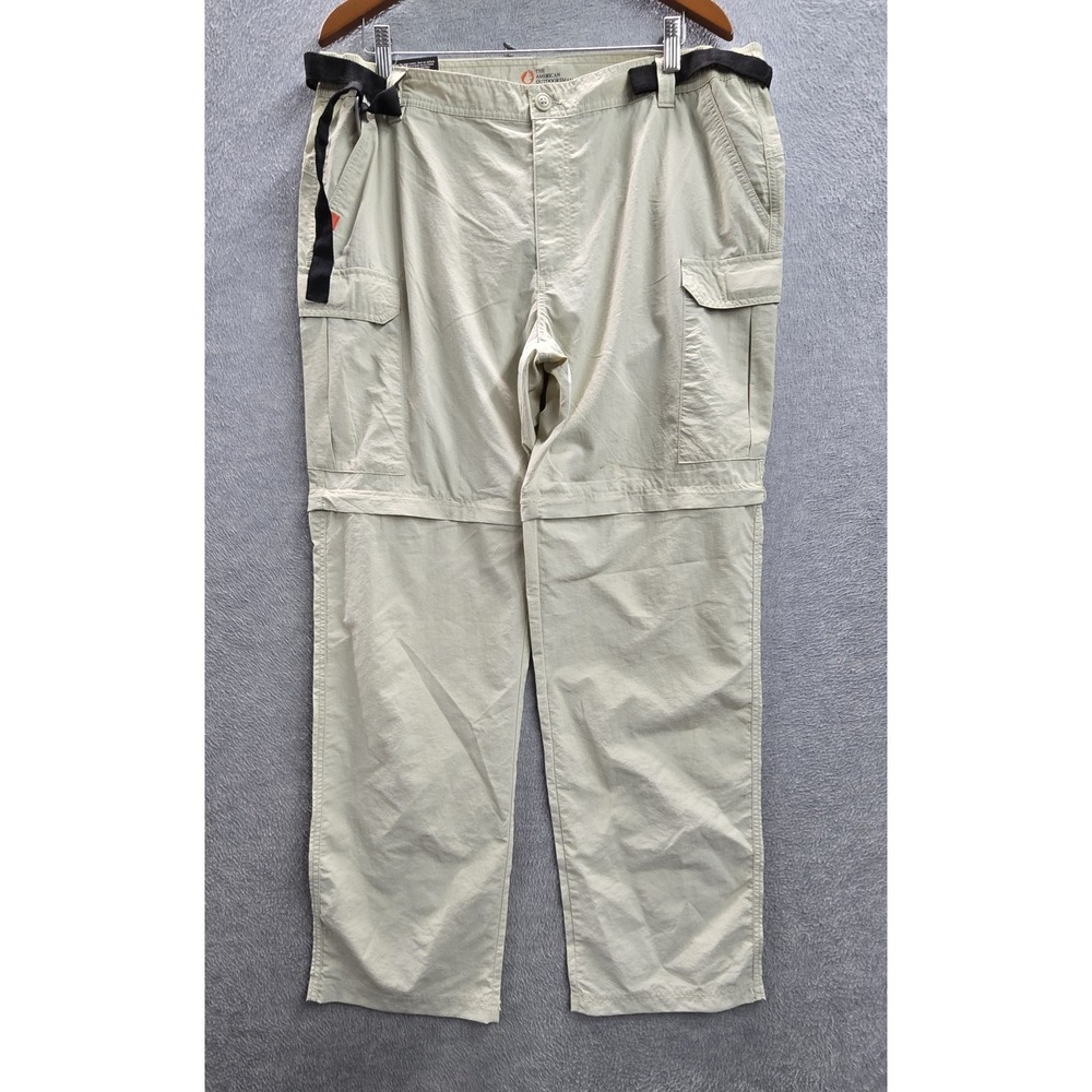 The American Outdoorsman Men Pants L Beige Nylon Cargo Ripstop Convertible NWT